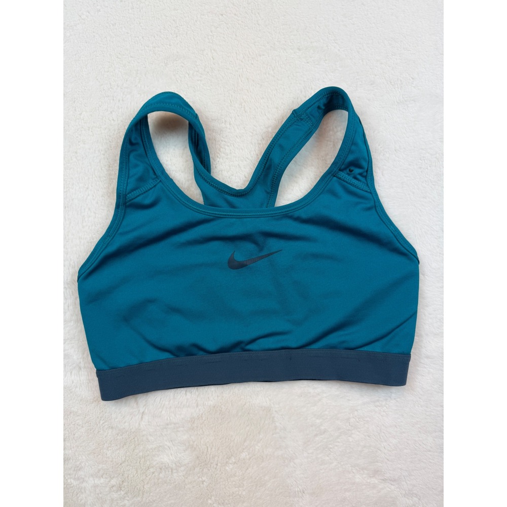 Nike Dri-FIT Womens Racerback Sports Bra Teal Blue Navy Medium Impact Small
